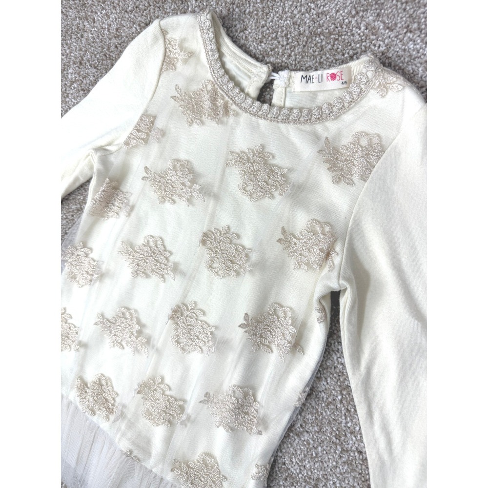 NEW Mae Li Rose Girls Cream Gold Lace Tulle Ruffle Top‎ 4T 5T Flower Photoshoot
